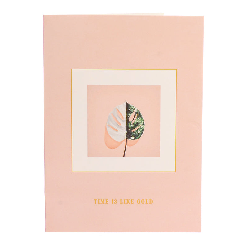 Rectangular greeting card, leaf pattern, cream plant, pink color