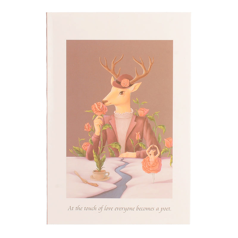 A rectangular greeting card in the shape of a bleerina deer, brown color