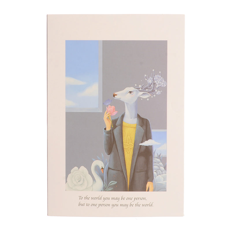 A rectangular greeting card, deer and flamingo shape, gray colour