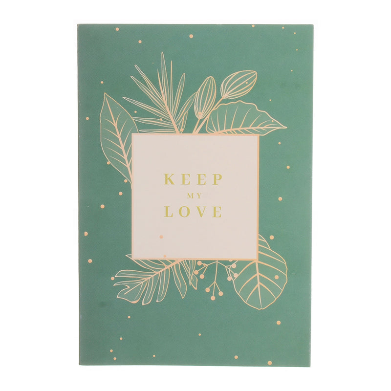 A rectangular greeting card with KEEP MY LOVE written in green