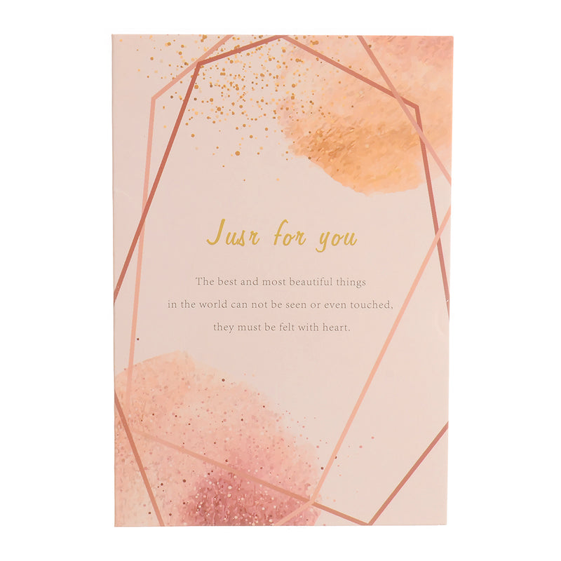 A rectangular greeting card with the writing “JUST for you”, pink color