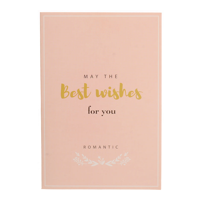 A rectangular greeting card with BEST Wishes written in pink color