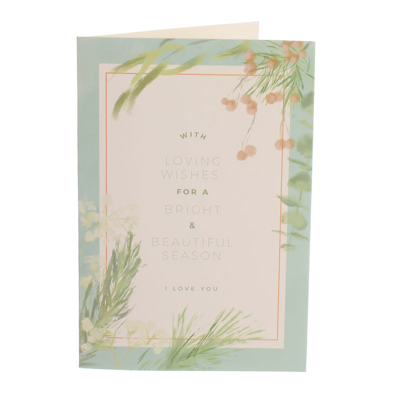 A rectangular greeting card with the writing “I love You,” white*green