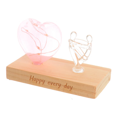 Luminous glass crystal, heart shape, pink color, 12*6