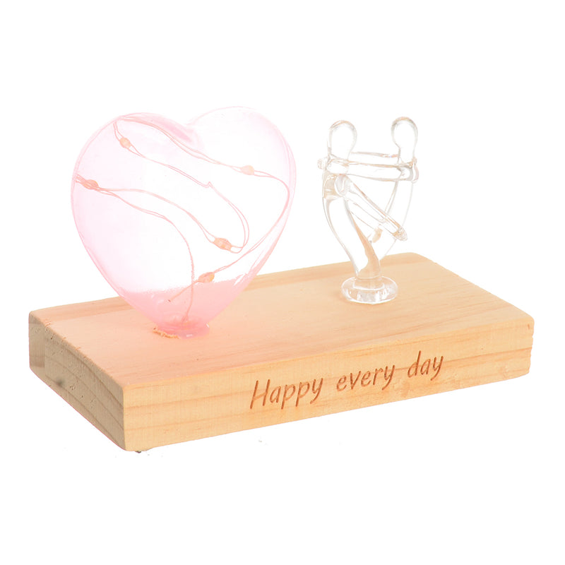 Luminous glass crystal, heart shape, pink color, 12*6