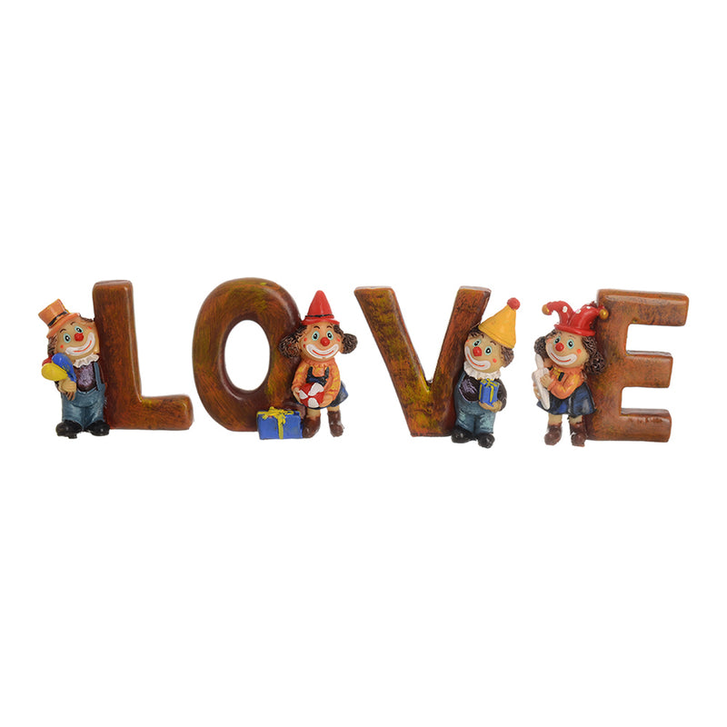 A set of 6 anthropomorphic clown dolls with the word “LOVE” design, brown color