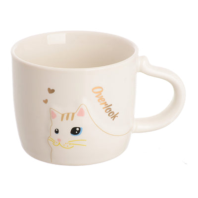 A cup set with a white cat pattern ceramic coaster