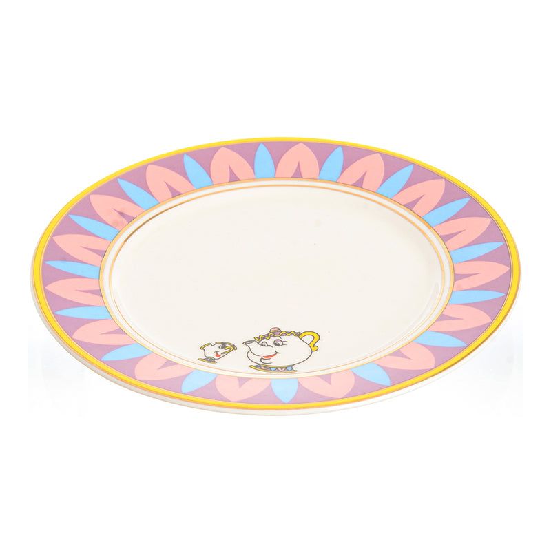 Flat porcelain plate, 21 x 21, white * mauve