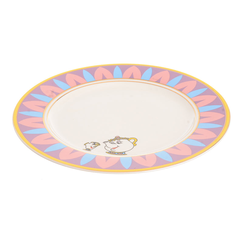 Flat porcelain plate, 25 x 25, white * mauve