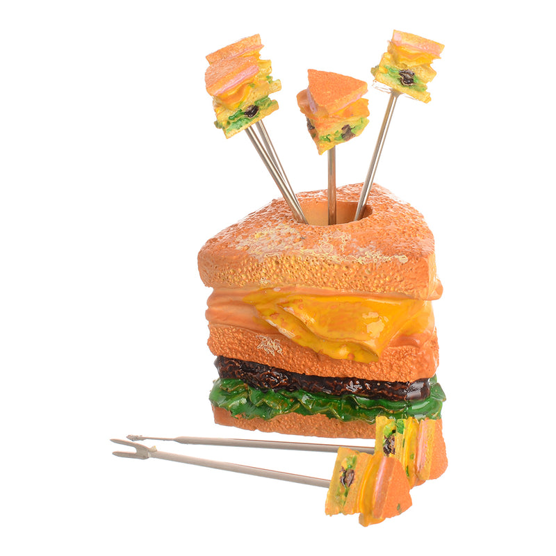 7-piece triangle sandwich-shaped fruit fork set, yellow*orange