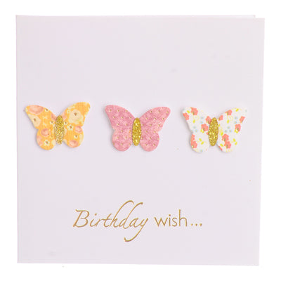 A square greeting card with an orange butterfly-shaped envelope