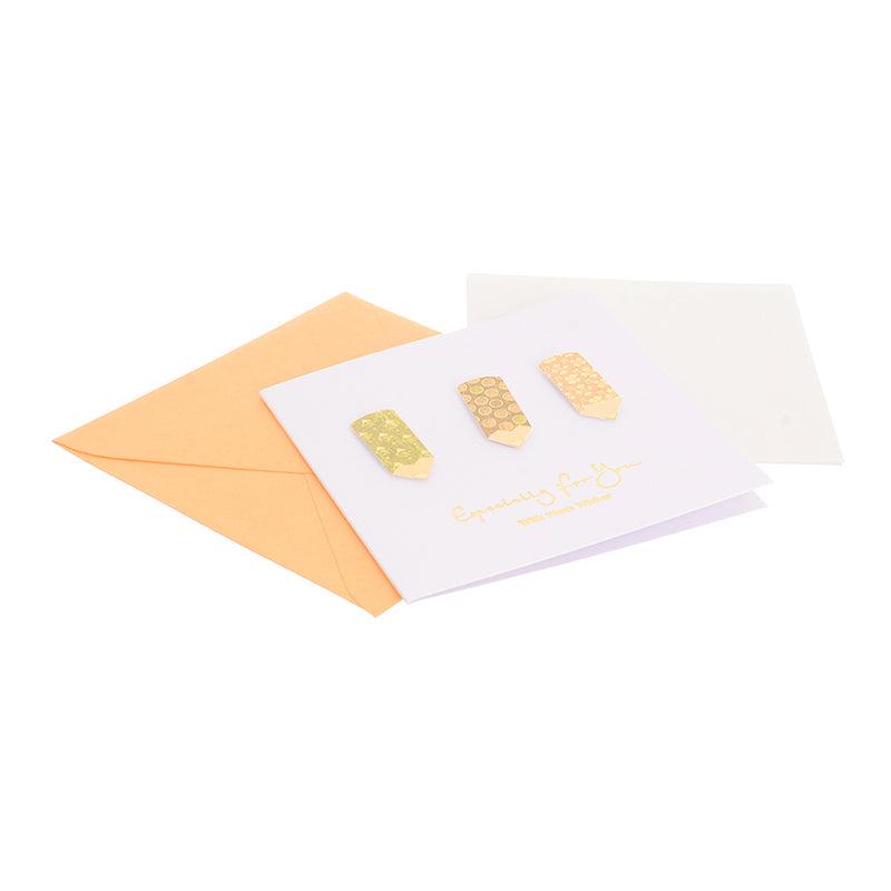 Square greeting card with orange pen-shaped envelope