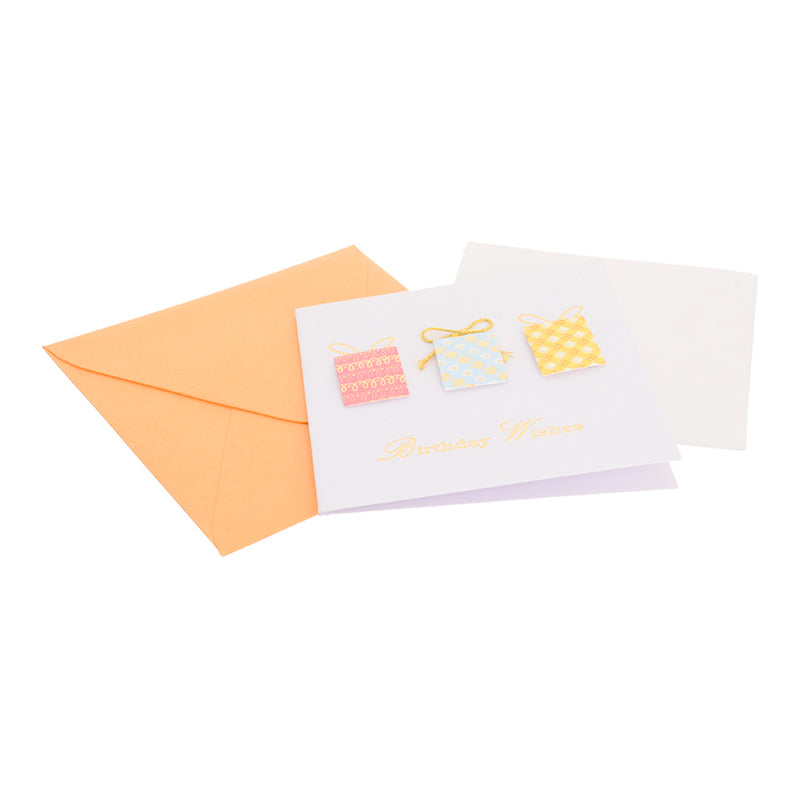 Square greeting card with orange gift envelope