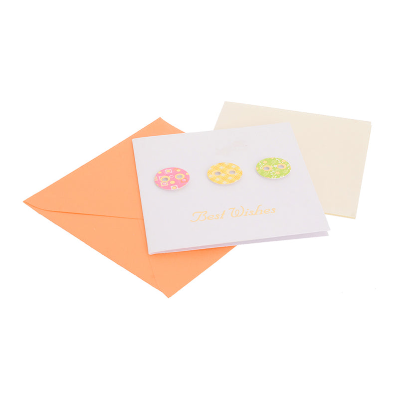 A square greeting card with an orange circle-shaped envelope