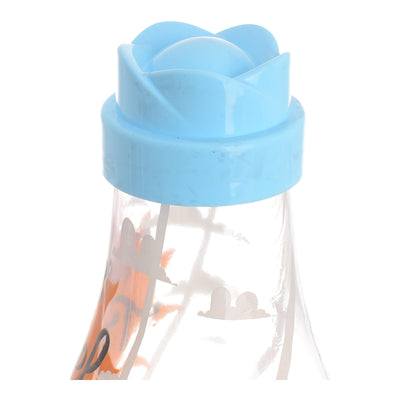 Round water and juice bottle with a milky plastic cap with a decorative design (1000 ml)