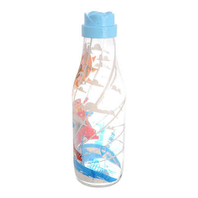 Round water and juice bottle with a milky plastic cap with a decorative design (1000 ml)