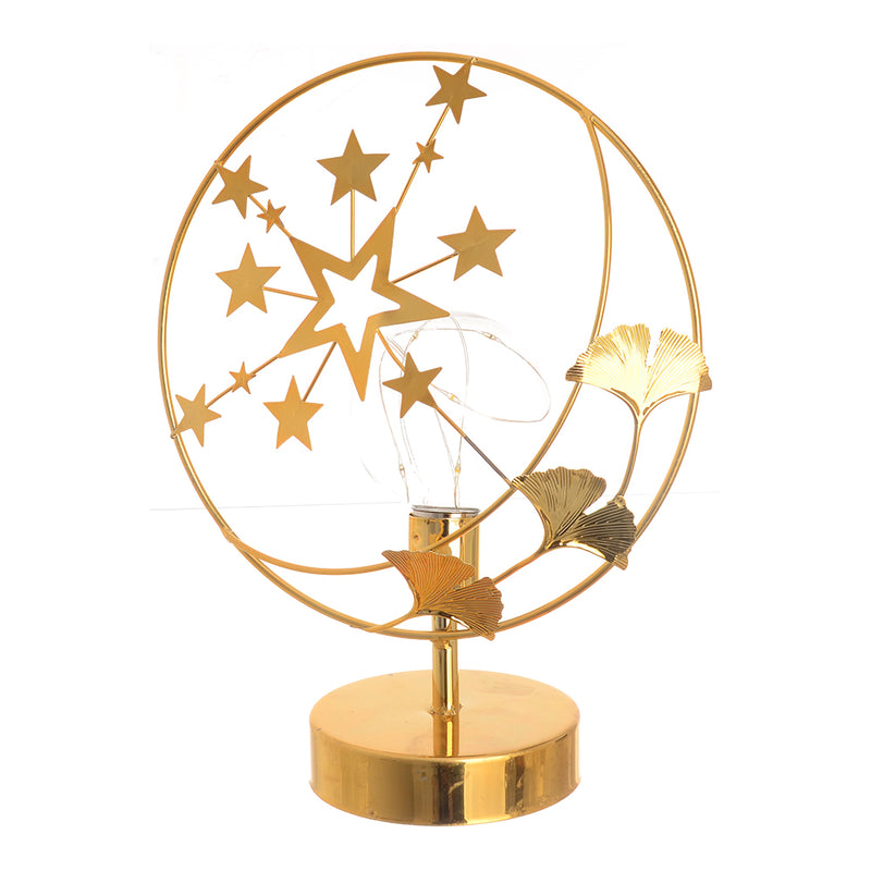 A circle containing a crescent moon and a small star, golden Ramadan decor