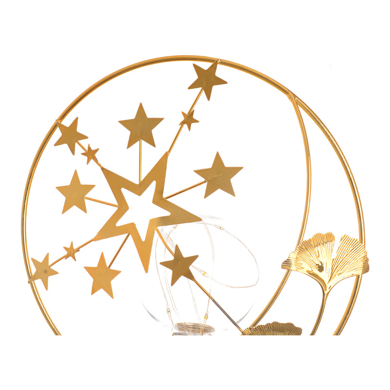 A circle containing a crescent moon and a small star, golden Ramadan decor