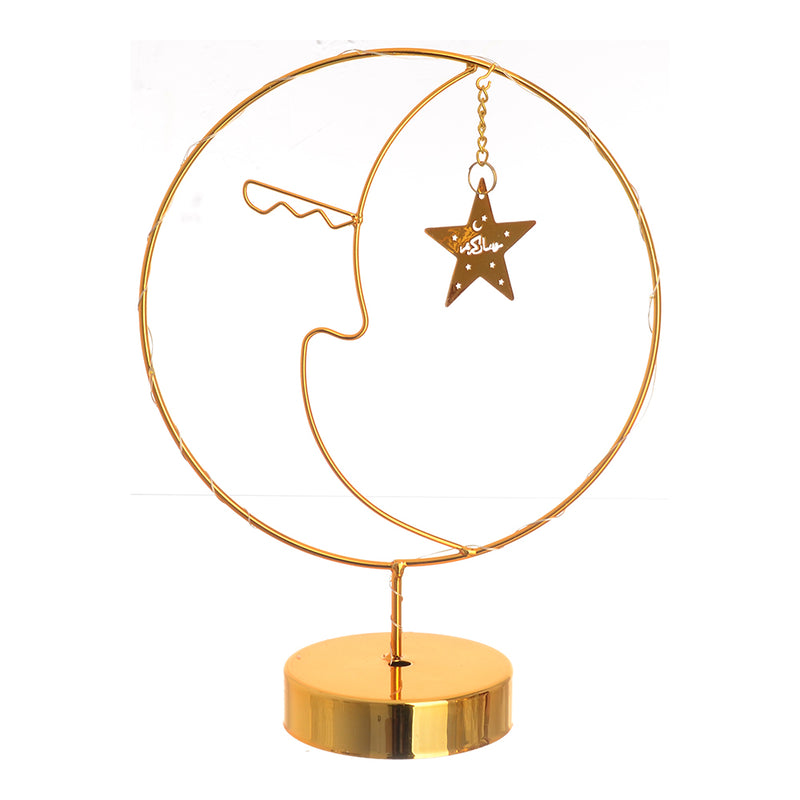 A circle with a golden crescent and a small star inside it - Ramadan decor