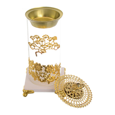 Decorative incense burner made of glass and metal, gold*white colour