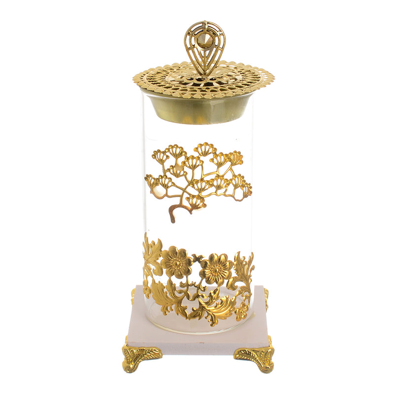 Decorative incense burner made of glass and metal, gold*white colour