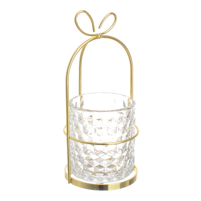 Dome-shaped candle holder made of metal and glass, golden decor