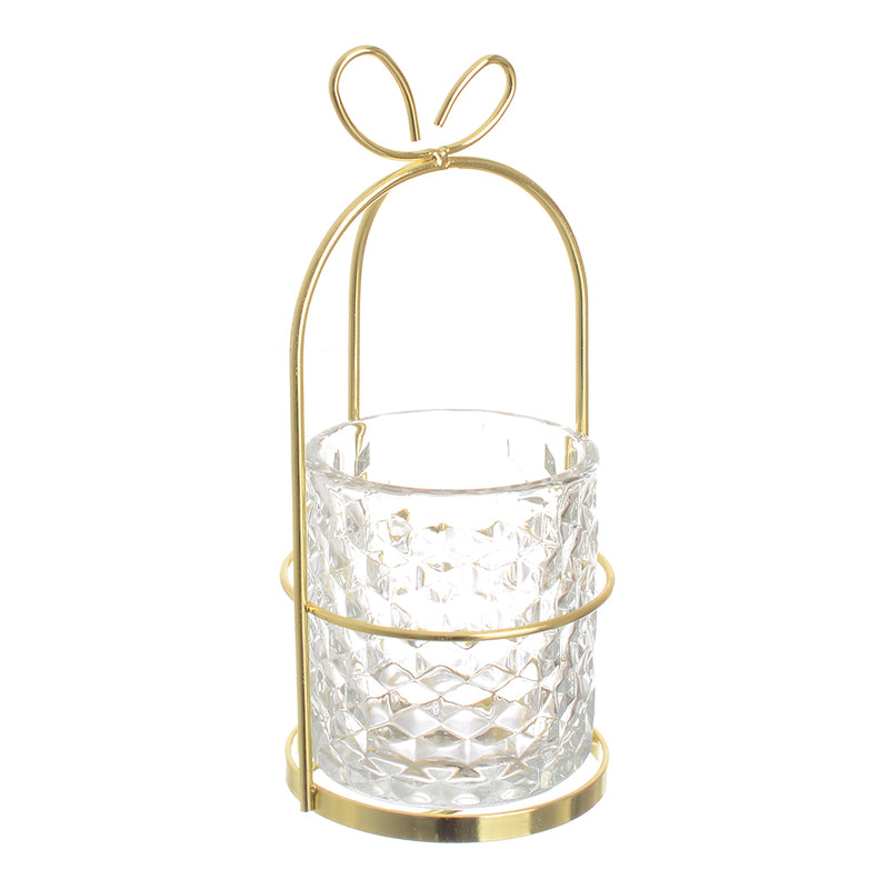 Dome-shaped candle holder made of metal and glass, golden decor