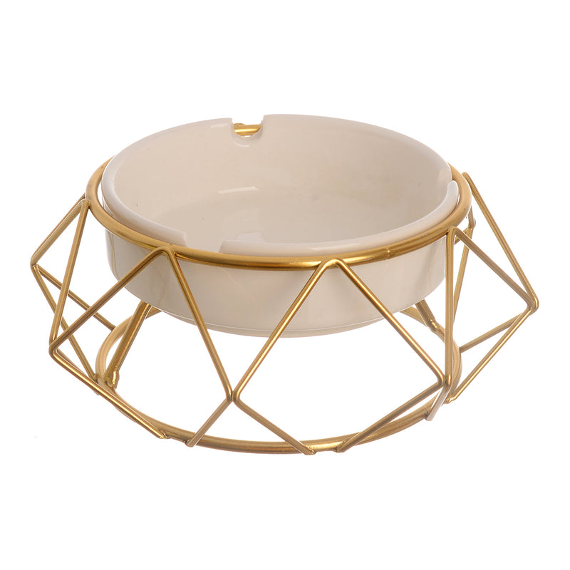 White ceramic ashtray with a separate gold metal base