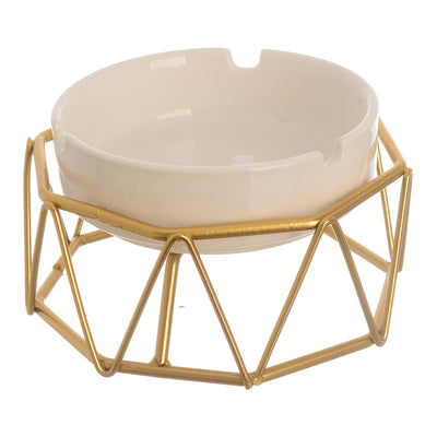 White ceramic ashtray with a separate gold metal base