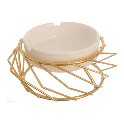 White ceramic ashtray with a separate gold metal base