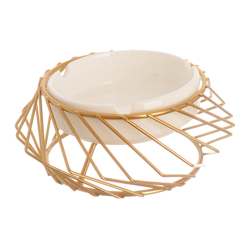 White ceramic ashtray with a separate gold metal base