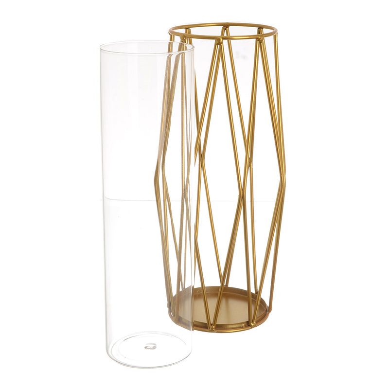 Luxurious transparent glass vase with gold metal, 10*27 cm