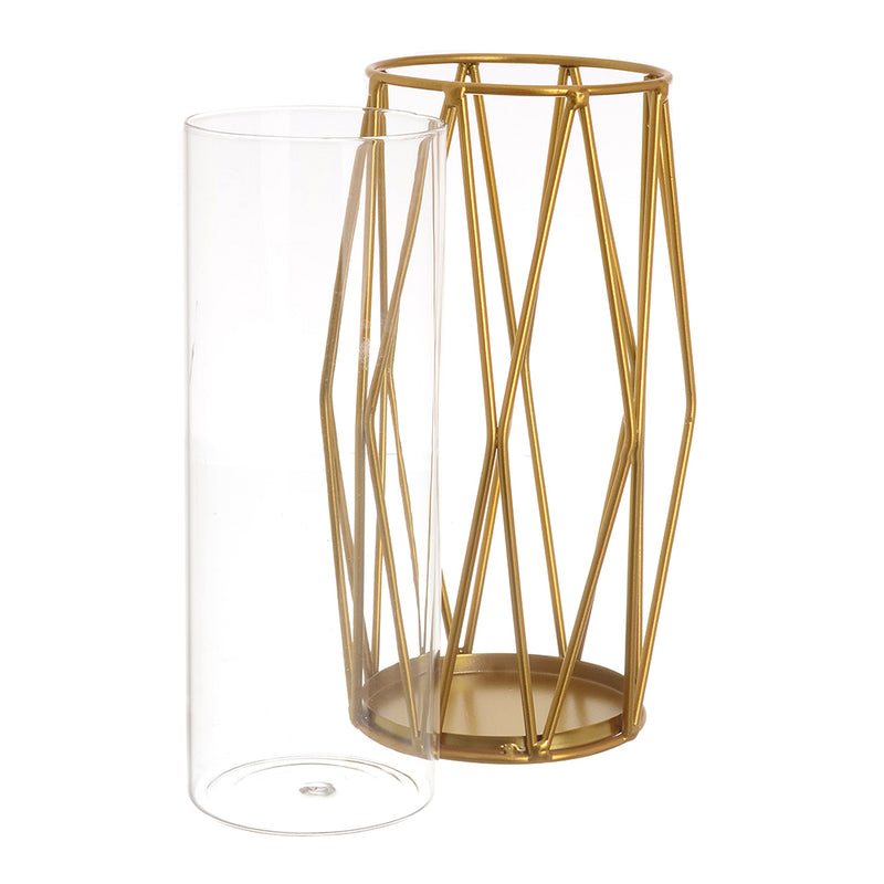 Luxurious transparent glass vase with gold metal, 9.5*22 cm