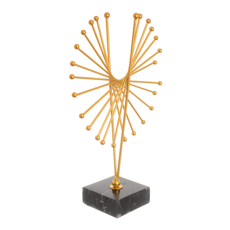 Home decor in the shape of a sun, golden metal, with a gold*black base, 35 cm