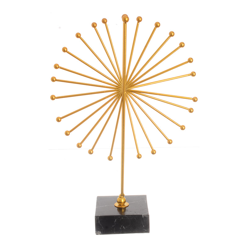 Home decor in the shape of a sun, golden metal, with a gold*black base, 35 cm