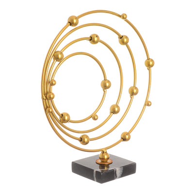 Home decor in the shape of golden metal circles with a gold*black base, 21 cm