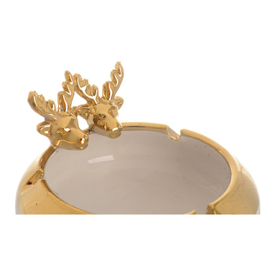 Circular porcelain ashtray with white*gold deer decoration, 4*9cm