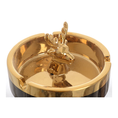 Circular porcelain ashtray with black*gold deer decoration, 3*9cm