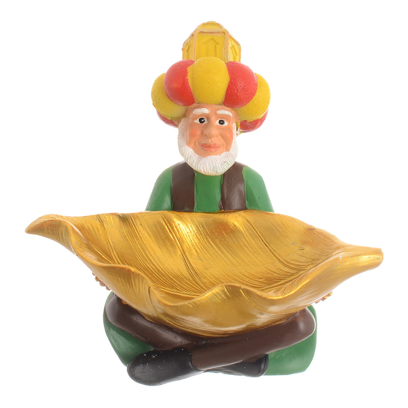 Old Man Fananis statue holding a green snack plate, 13 x 9 cm