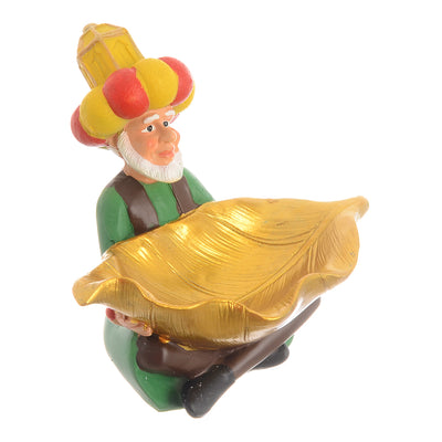 Old Man Fananis statue holding a green snack plate, 13 x 9 cm