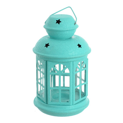 Metal Ramadan lantern designed with decorative glass sides, 19.5 cm