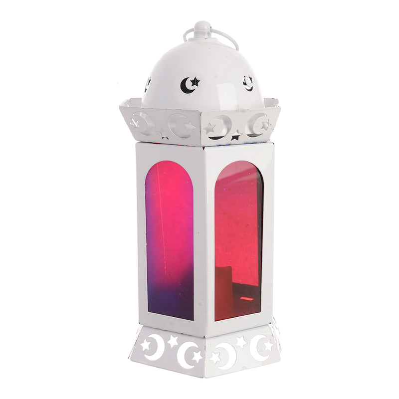 Metal Ramadan lantern with white candle, 23 x 11 cm