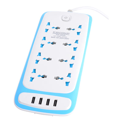 Triple outlet power strip with 8 220 volt outlets and 4 USB ports