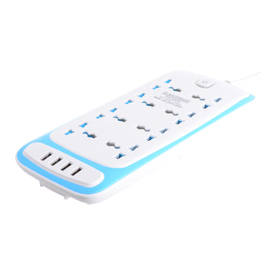 Triple outlet power strip with 8 220 volt outlets and 4 USB ports