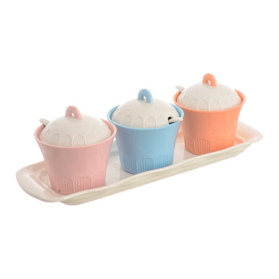 Porcelain seasoning set of 3 pieces in different colors